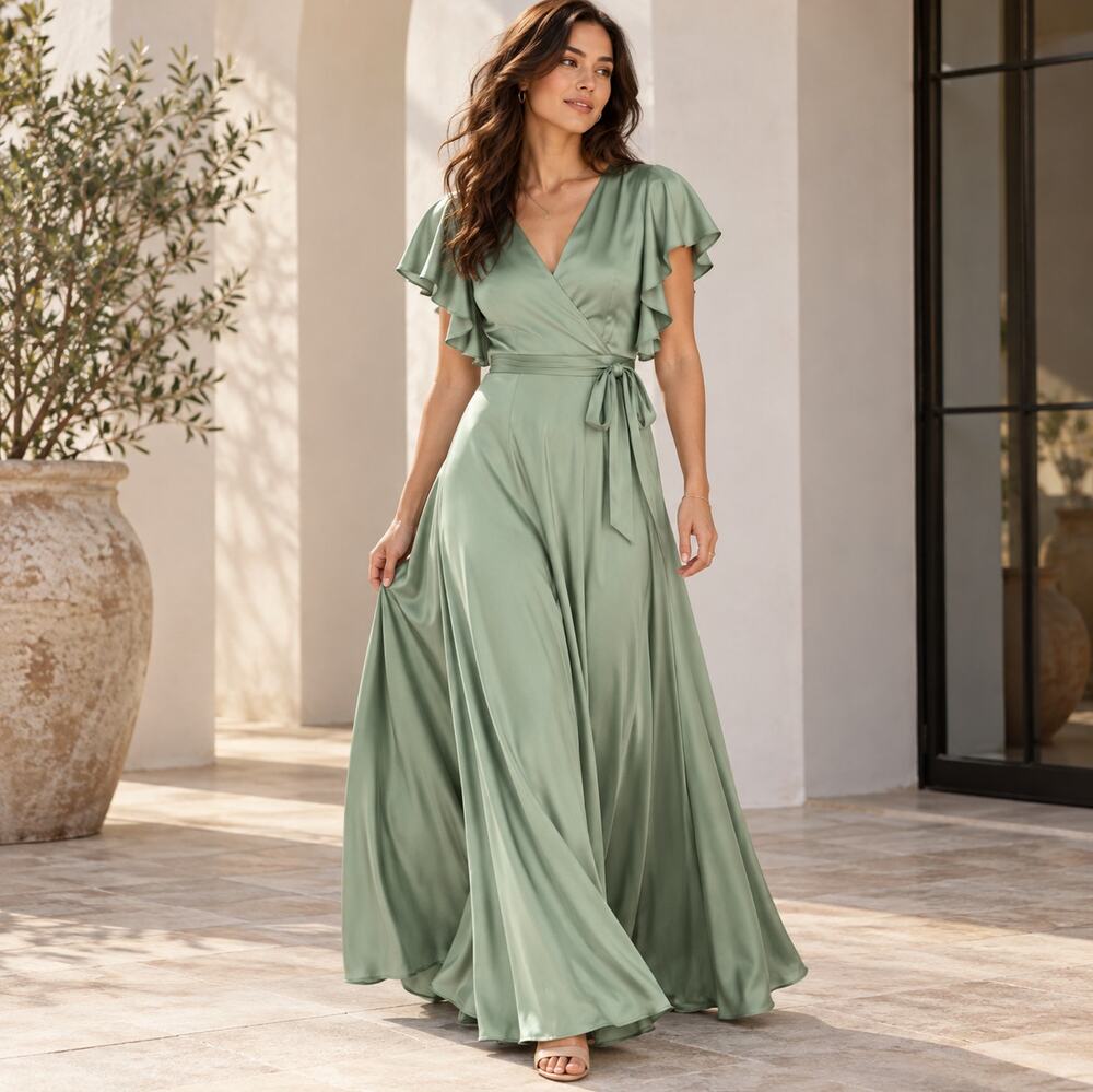 MODCLOTH x HUTCH Satin Wrap Dress Basil Green Sz 1X $210 {EE33}